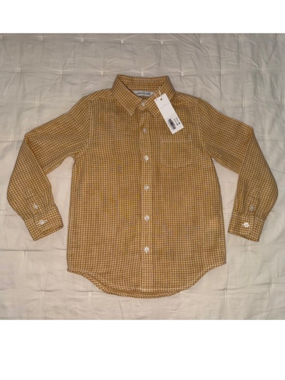 NWT Janie and Jack Mustard Golden Yellow Gingham Flannel Check Shirt 4